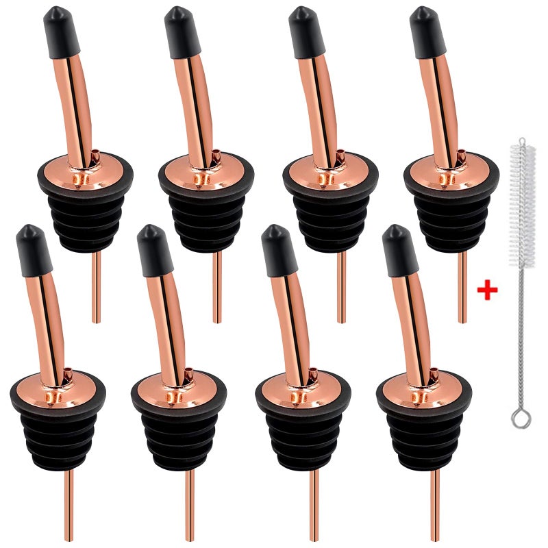 SuproBarware Liquor Bottle Pourers - 8 Pack Stainless Steel Classic Bottle Pourers with Clean Brush, Rustproof Metal Alcohol Pouring Tubes For Bars, Clubs, Restaurants & Home Use (Copper) - Image 1